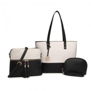 Miss Lulu 3 Piece Leather Look Tote Bag Set LG2023 BK/BG