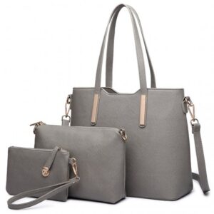 Miss Lulu Three Piece Tote Shoulder Bag And Clutch LT6648 GY