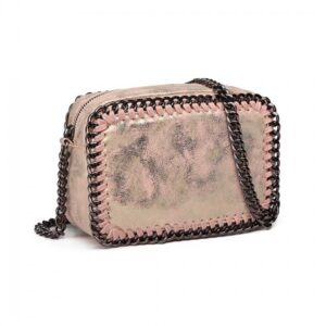 Miss Lulu Metallic Effect Leather Look Chain Shoulder Bag E6846 PK