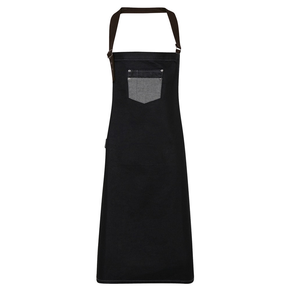 Premier Division waxed-look denim bib apron with faux leather PR136