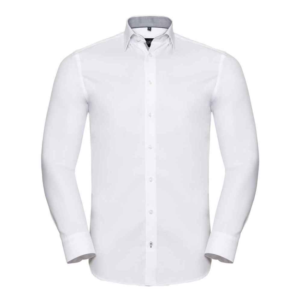 Russell Collection Long Sleeve Contrast Herringbone Shirt 964M