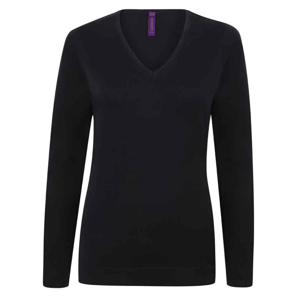 Henbury Ladies Lightweight Cotton Acrylic V Neck Sweater H721
