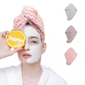 Miss Lulu ABSorbent Microfibre Wavy Pattern Hair Towel With Button Design3 PCS Pack Hair Turban-3