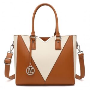 Miss Lulu Leather Look V-Shape Shoulder Handbag LG1641 BN/BG