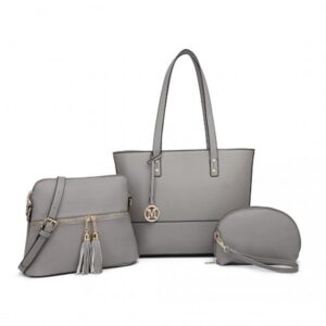 Miss Lulu 3 Piece Leather Look Tote Bag Set LG2023 GY
