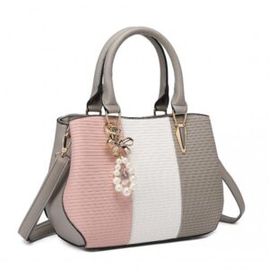 Miss Lulu Leather Look Colour Block Bow Pendant Handbag LG6866 GY
