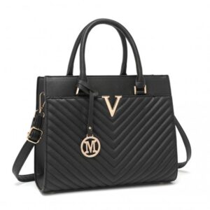 Miss Lulu Chic V-Quilted PU Leather Sophisticated Handbag LT2357 BK