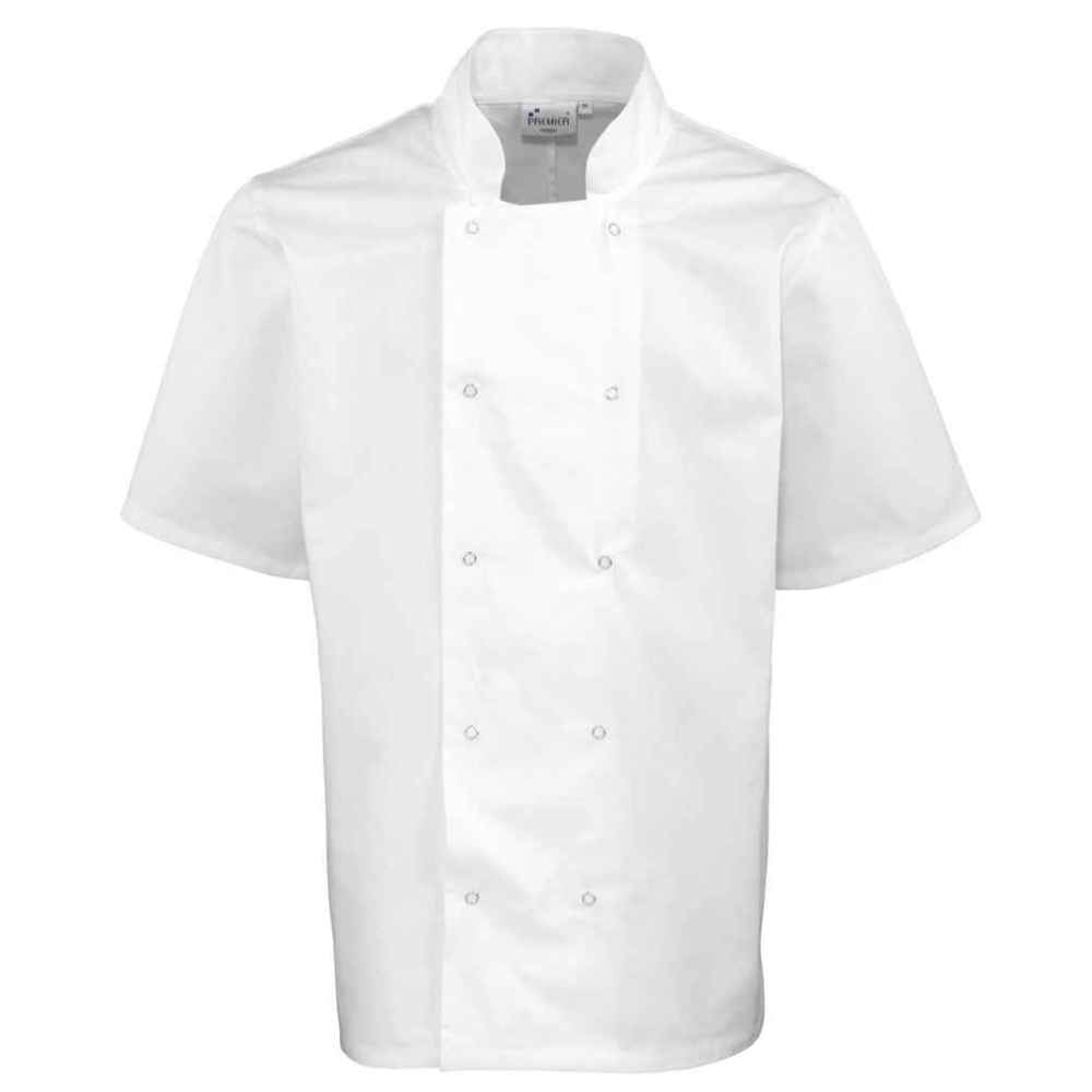 Premier Unisex Short Sleeve Stud Front Chef's Jacket PR664