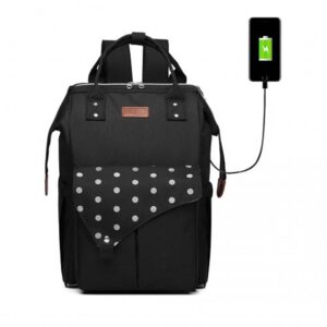 Kono Polka Dot Maternity Backpack Bag With USB Connectivity E1945 BK