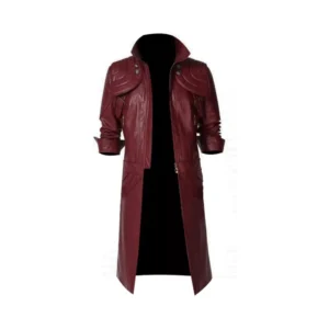Mens Devil May Cry Dante DMC 5 Cosplay Maroon Genuine Leather Trench Coat