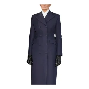 Womens Melania Trump First Lady Navy Blue Wool Trench Coat