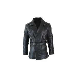Mens 3/4 Quarter Length Asymmetrical Brando Biker Genuine Leather Winter Car Coat