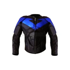 Mens Night Black & Blue Protective Padded Armor Motorcycle Cowhide Leather Racer Jacket