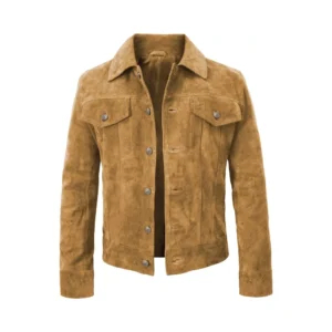 Mens Suede Leather Western Cowboy Trucker Brown Leather Biker Jacket